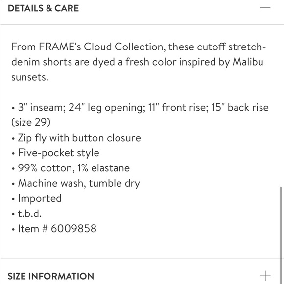 NEW • Frame Denim • Le Brigette Cloud High Waist Denim Shorts Cut Off Citrine 25 - Picture 3 of 6